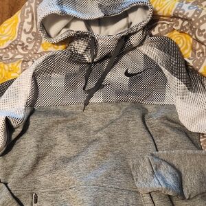 Nike Gray Geometric Hoodie with Black Swoosh